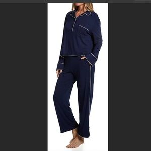 Tommy John Women's Long Sleeve Downtime Navy Blue/Pink Stripe Pajama Set XL